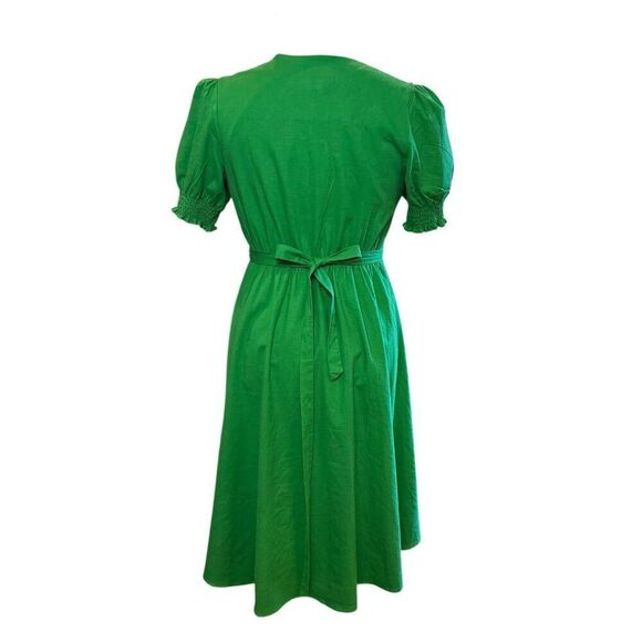 Alex Marie Womens 6 Kelly Green Midi Wrap Dress Short Puff Sleeves Linen Blend - Picture 8 of 10